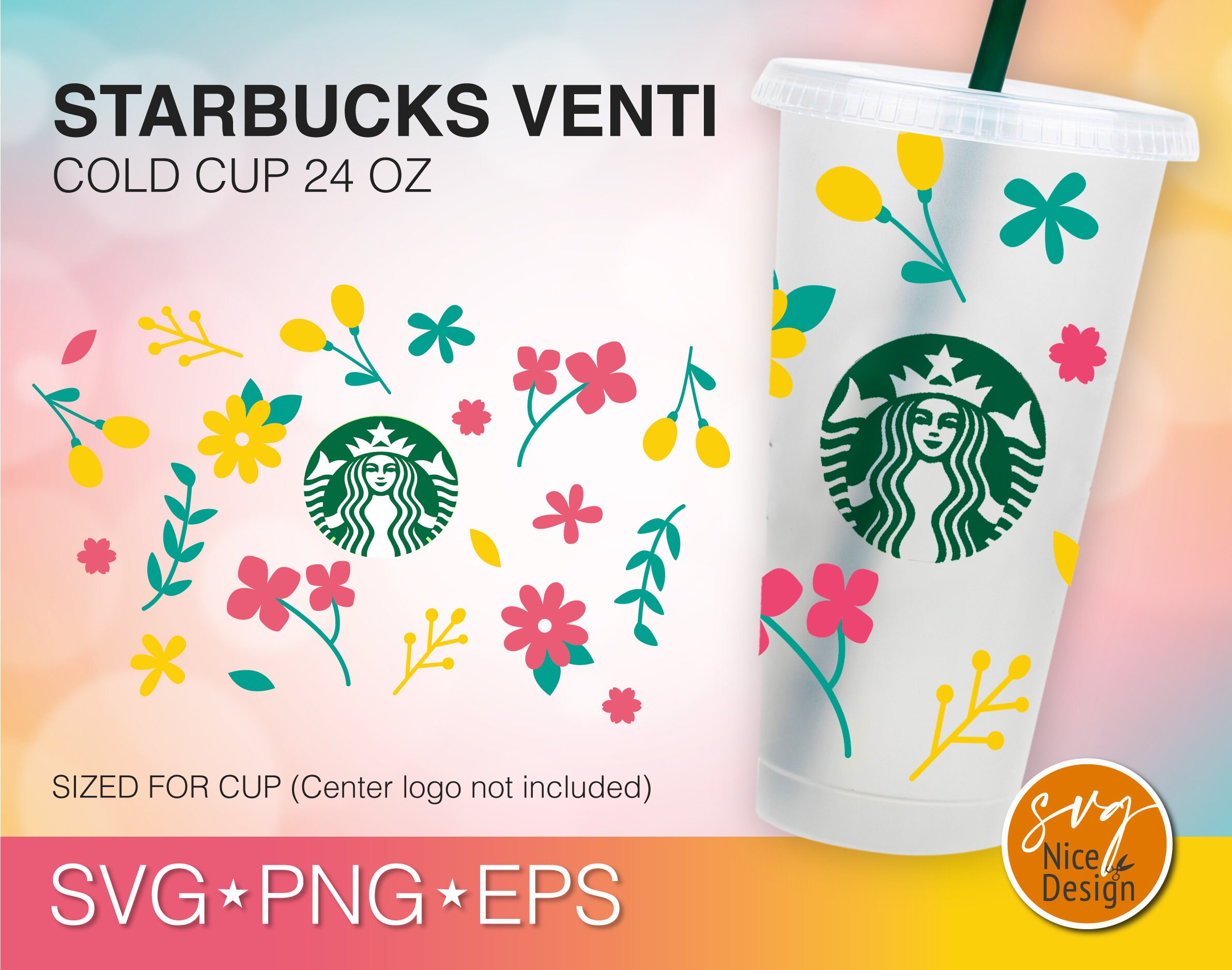 Hand Draw Floral Starbucks Cup Svg Colorful Flower Decal DIY - Etsy